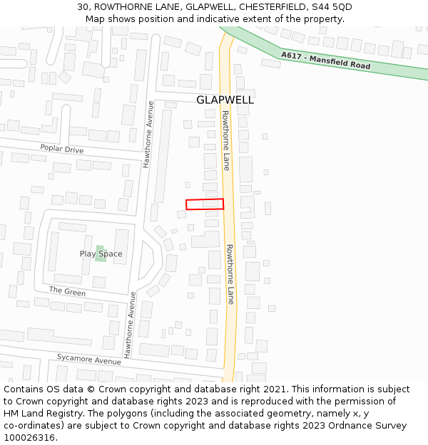 30, ROWTHORNE LANE, GLAPWELL, CHESTERFIELD, S44 5QD: Location map and indicative extent of plot