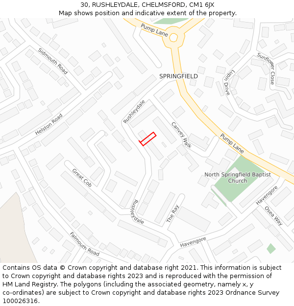 30, RUSHLEYDALE, CHELMSFORD, CM1 6JX: Location map and indicative extent of plot