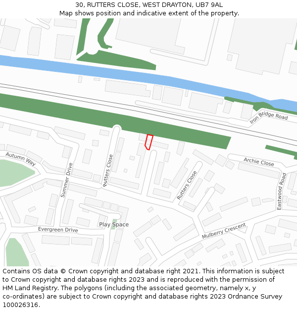 30, RUTTERS CLOSE, WEST DRAYTON, UB7 9AL: Location map and indicative extent of plot