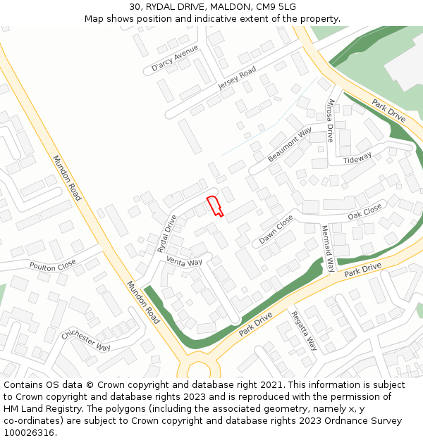 30, RYDAL DRIVE, MALDON, CM9 5LG: Location map and indicative extent of plot