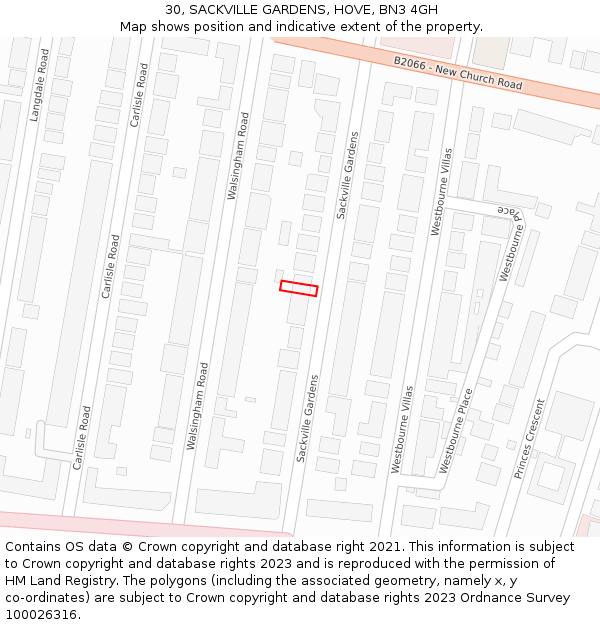 30, SACKVILLE GARDENS, HOVE, BN3 4GH: Location map and indicative extent of plot