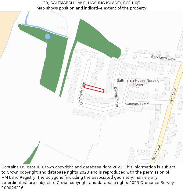 30, SALTMARSH LANE, HAYLING ISLAND, PO11 0JT: Location map and indicative extent of plot