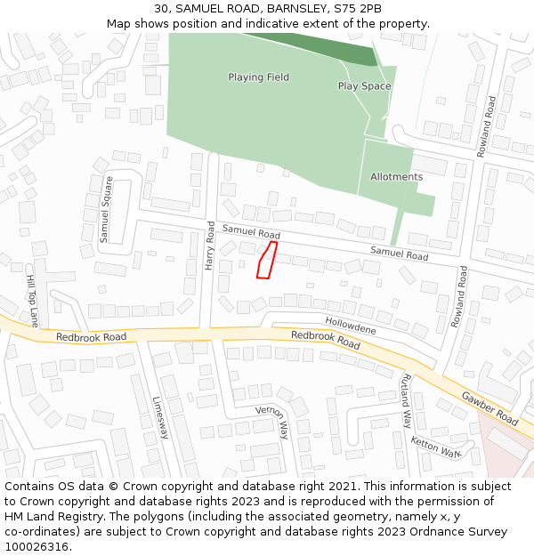 30, SAMUEL ROAD, BARNSLEY, S75 2PB: Location map and indicative extent of plot
