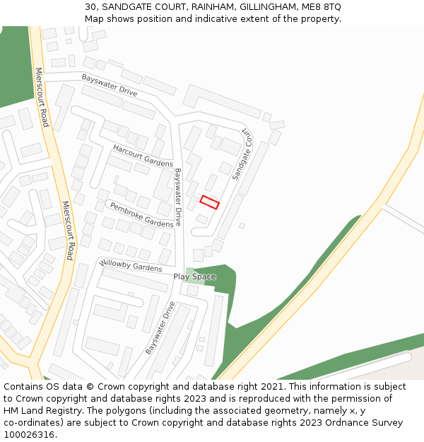 30, SANDGATE COURT, RAINHAM, GILLINGHAM, ME8 8TQ: Location map and indicative extent of plot