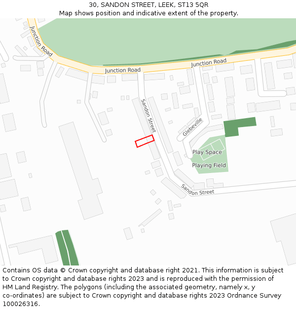 30, SANDON STREET, LEEK, ST13 5QR: Location map and indicative extent of plot