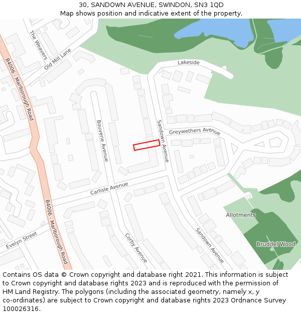 30, SANDOWN AVENUE, SWINDON, SN3 1QD: Location map and indicative extent of plot