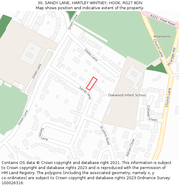 30, SANDY LANE, HARTLEY WINTNEY, HOOK, RG27 8DN: Location map and indicative extent of plot