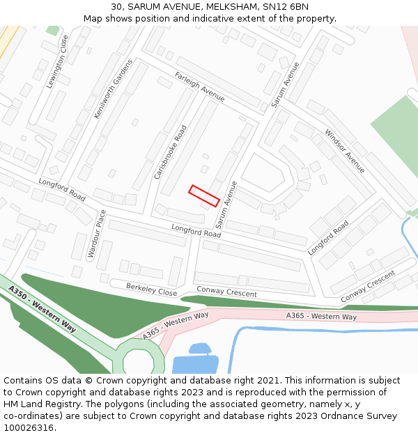 30, SARUM AVENUE, MELKSHAM, SN12 6BN: Location map and indicative extent of plot