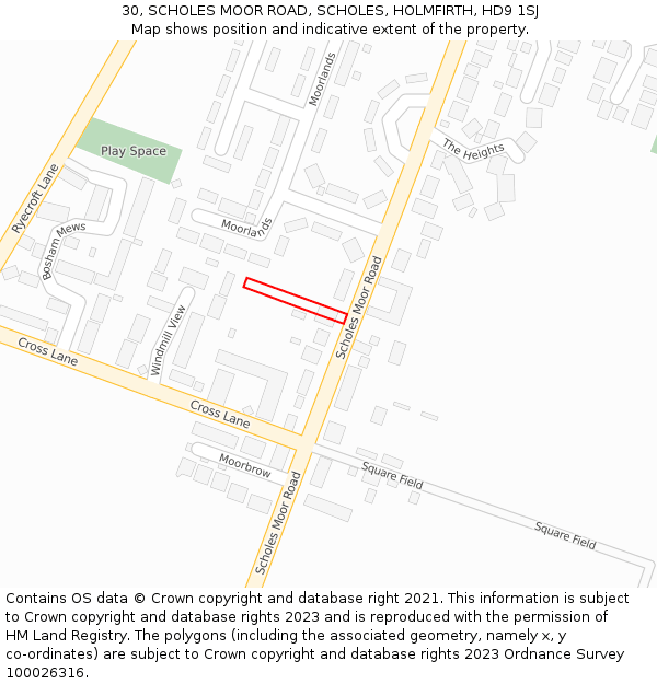 30, SCHOLES MOOR ROAD, SCHOLES, HOLMFIRTH, HD9 1SJ: Location map and indicative extent of plot