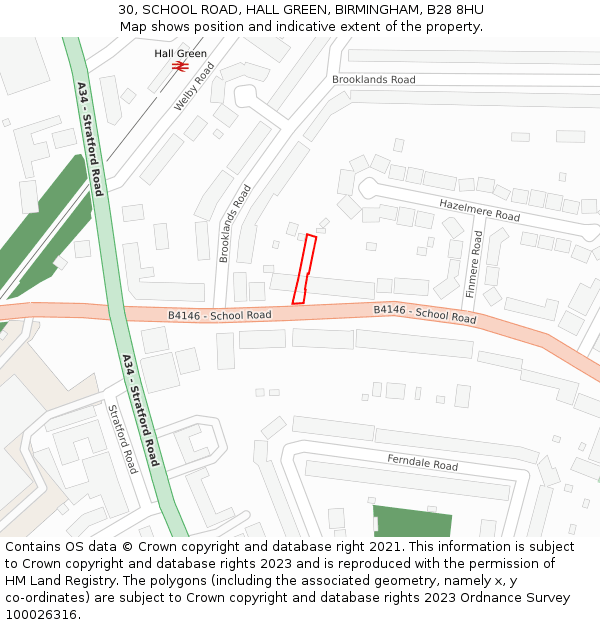 30, SCHOOL ROAD, HALL GREEN, BIRMINGHAM, B28 8HU: Location map and indicative extent of plot