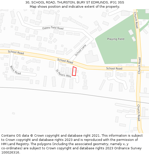 30, SCHOOL ROAD, THURSTON, BURY ST EDMUNDS, IP31 3SS: Location map and indicative extent of plot
