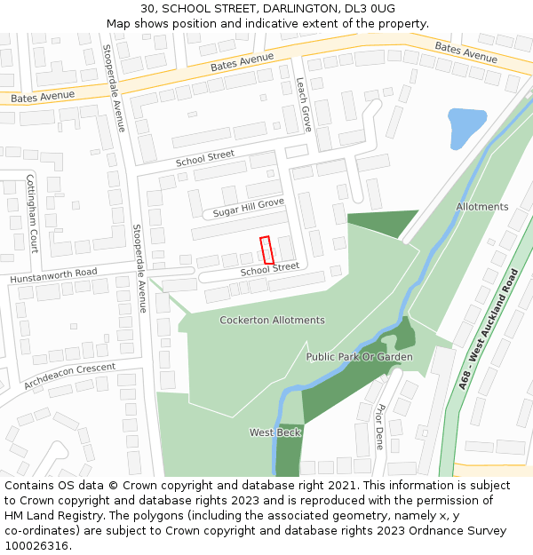 30, SCHOOL STREET, DARLINGTON, DL3 0UG: Location map and indicative extent of plot