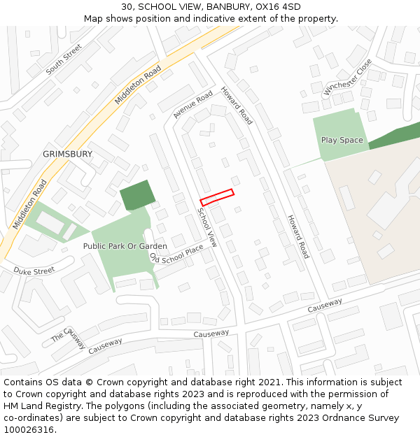 30, SCHOOL VIEW, BANBURY, OX16 4SD: Location map and indicative extent of plot