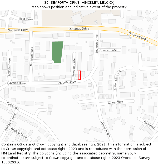 30, SEAFORTH DRIVE, HINCKLEY, LE10 0XJ: Location map and indicative extent of plot