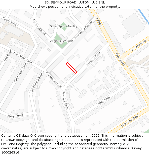 30, SEYMOUR ROAD, LUTON, LU1 3NL: Location map and indicative extent of plot