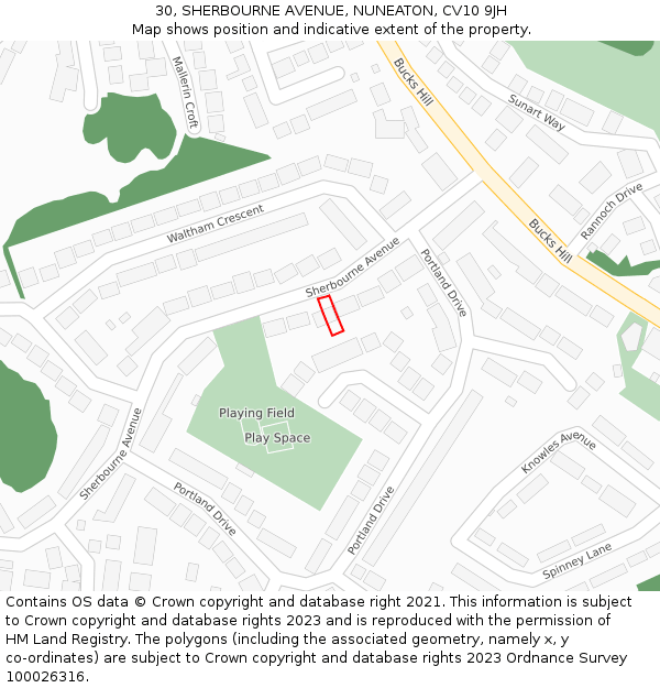 30, SHERBOURNE AVENUE, NUNEATON, CV10 9JH: Location map and indicative extent of plot