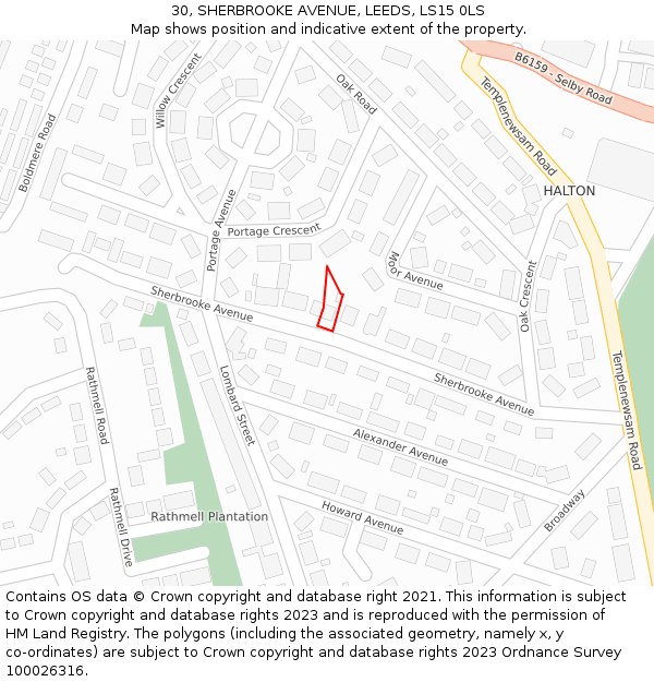 30, SHERBROOKE AVENUE, LEEDS, LS15 0LS: Location map and indicative extent of plot