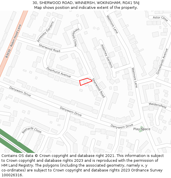 30, SHERWOOD ROAD, WINNERSH, WOKINGHAM, RG41 5NJ: Location map and indicative extent of plot