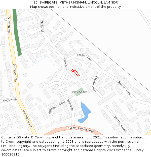30, SHIREGATE, METHERINGHAM, LINCOLN, LN4 3DR: Location map and indicative extent of plot