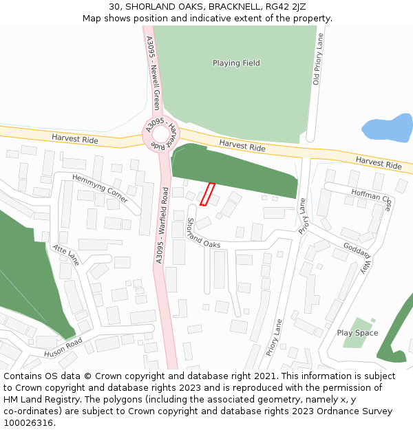 30, SHORLAND OAKS, BRACKNELL, RG42 2JZ: Location map and indicative extent of plot