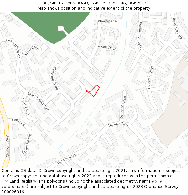 30, SIBLEY PARK ROAD, EARLEY, READING, RG6 5UB: Location map and indicative extent of plot