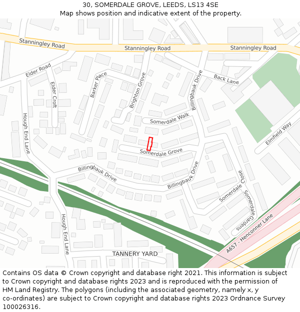 30, SOMERDALE GROVE, LEEDS, LS13 4SE: Location map and indicative extent of plot
