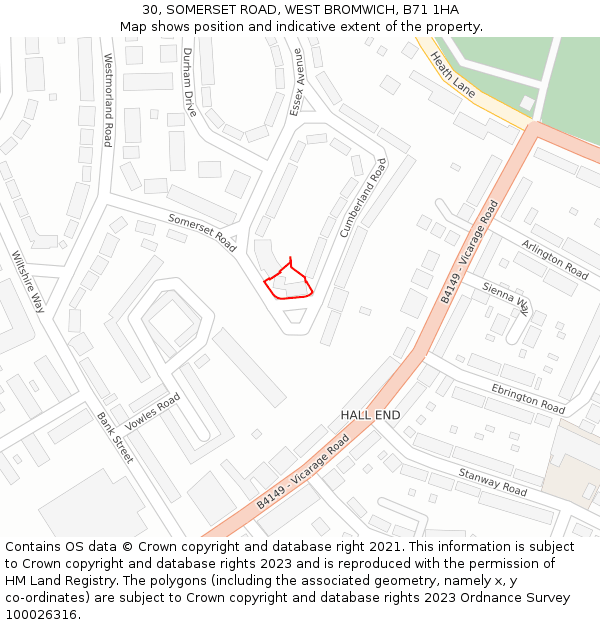30, SOMERSET ROAD, WEST BROMWICH, B71 1HA: Location map and indicative extent of plot