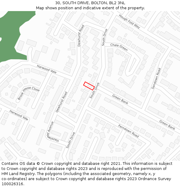 30, SOUTH DRIVE, BOLTON, BL2 3NL: Location map and indicative extent of plot