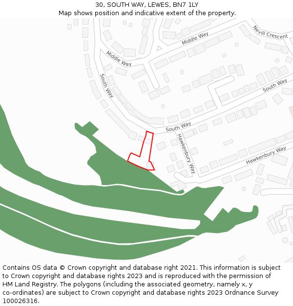 30, SOUTH WAY, LEWES, BN7 1LY: Location map and indicative extent of plot