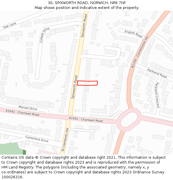 30, SPIXWORTH ROAD, NORWICH, NR6 7NF: Location map and indicative extent of plot