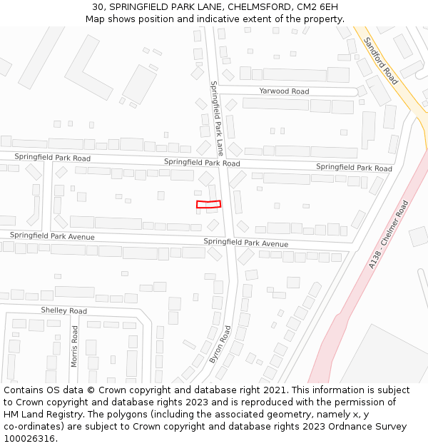 30, SPRINGFIELD PARK LANE, CHELMSFORD, CM2 6EH: Location map and indicative extent of plot