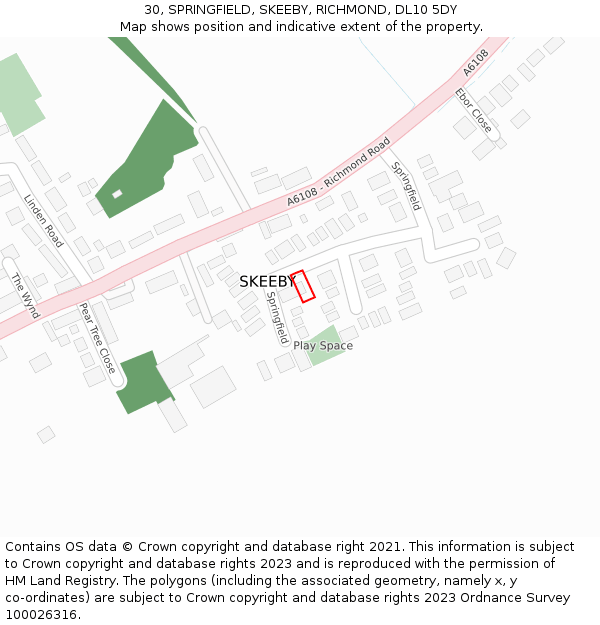 30, SPRINGFIELD, SKEEBY, RICHMOND, DL10 5DY: Location map and indicative extent of plot