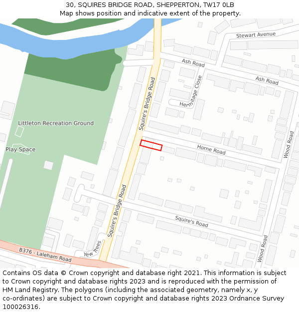 30, SQUIRES BRIDGE ROAD, SHEPPERTON, TW17 0LB: Location map and indicative extent of plot