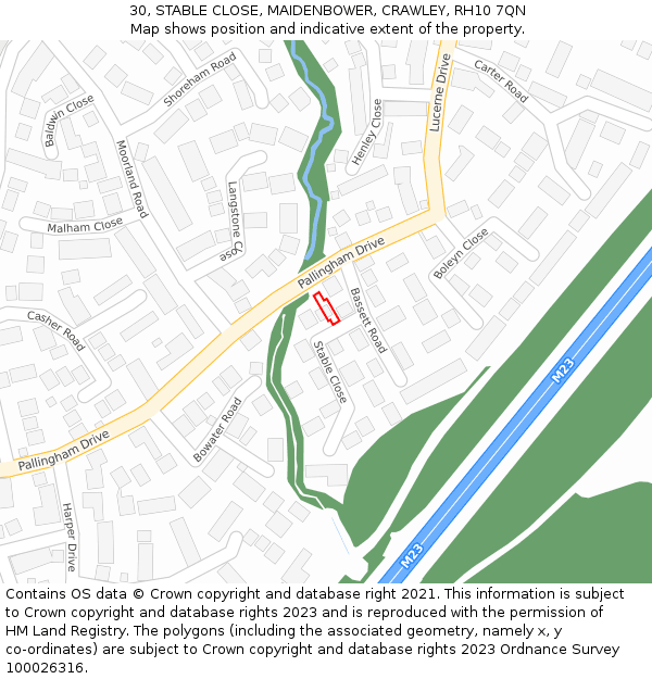 30, STABLE CLOSE, MAIDENBOWER, CRAWLEY, RH10 7QN: Location map and indicative extent of plot