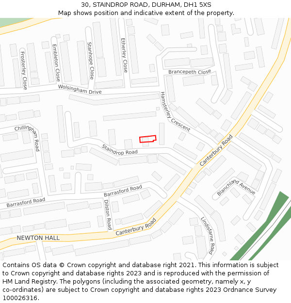 30, STAINDROP ROAD, DURHAM, DH1 5XS: Location map and indicative extent of plot