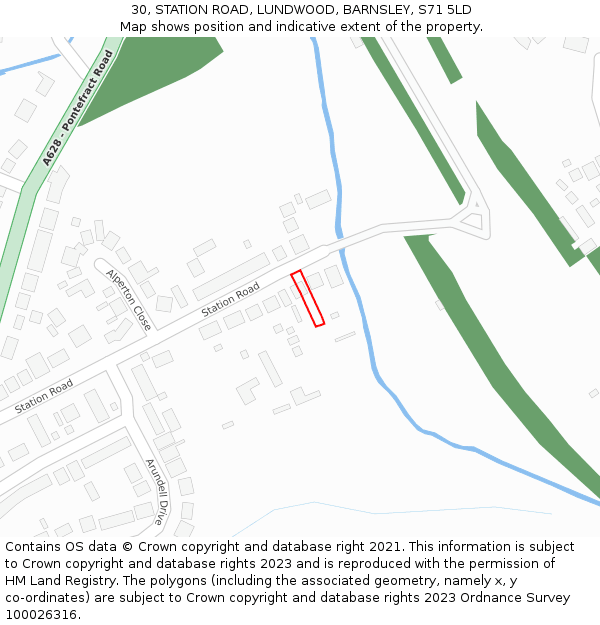 30, STATION ROAD, LUNDWOOD, BARNSLEY, S71 5LD: Location map and indicative extent of plot