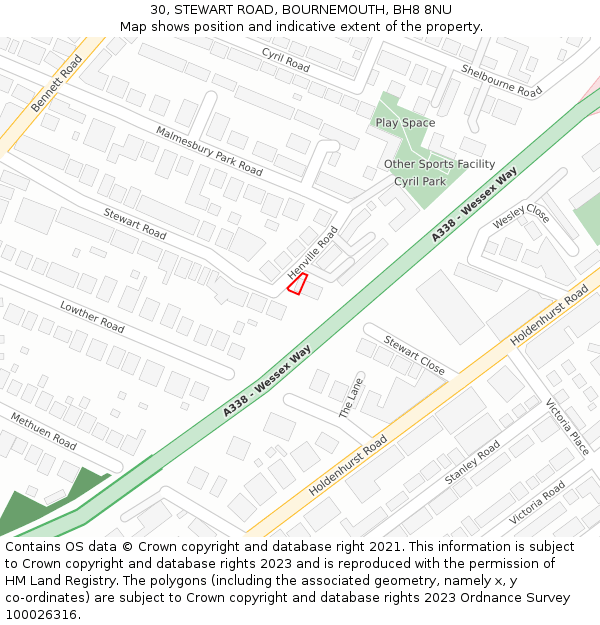 30, STEWART ROAD, BOURNEMOUTH, BH8 8NU: Location map and indicative extent of plot