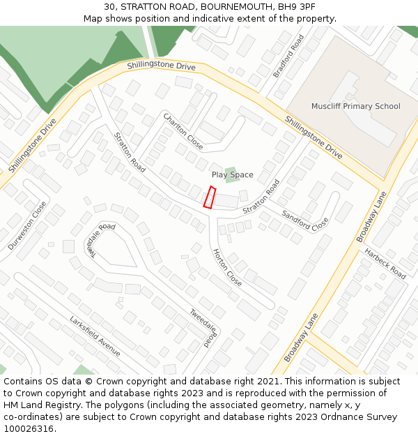 30, STRATTON ROAD, BOURNEMOUTH, BH9 3PF: Location map and indicative extent of plot