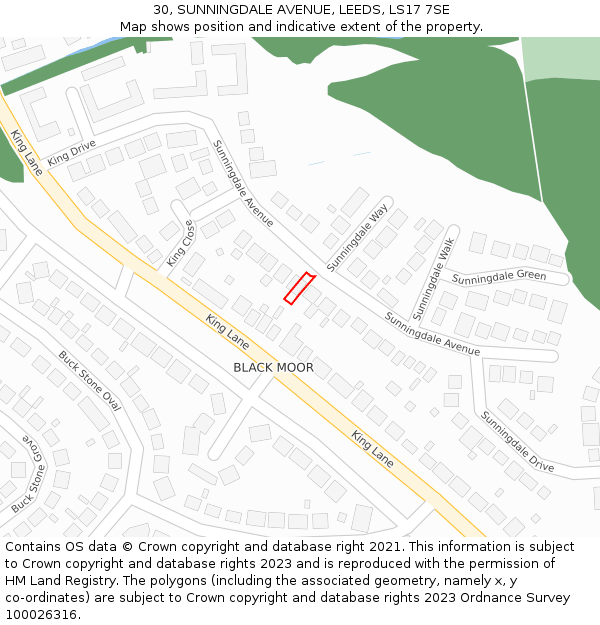 30, SUNNINGDALE AVENUE, LEEDS, LS17 7SE: Location map and indicative extent of plot