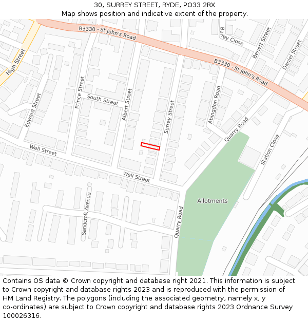 30, SURREY STREET, RYDE, PO33 2RX: Location map and indicative extent of plot