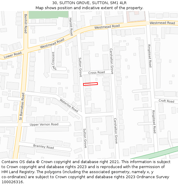 30, SUTTON GROVE, SUTTON, SM1 4LR: Location map and indicative extent of plot