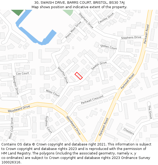 30, SWAISH DRIVE, BARRS COURT, BRISTOL, BS30 7AJ: Location map and indicative extent of plot