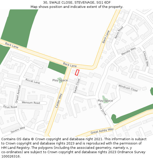 30, SWALE CLOSE, STEVENAGE, SG1 6DF: Location map and indicative extent of plot