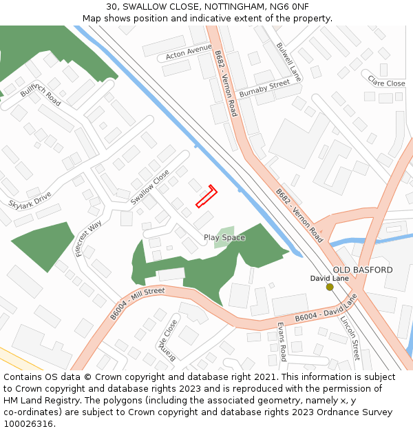 30, SWALLOW CLOSE, NOTTINGHAM, NG6 0NF: Location map and indicative extent of plot