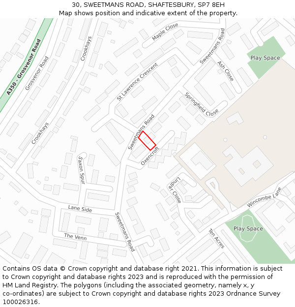 30, SWEETMANS ROAD, SHAFTESBURY, SP7 8EH: Location map and indicative extent of plot