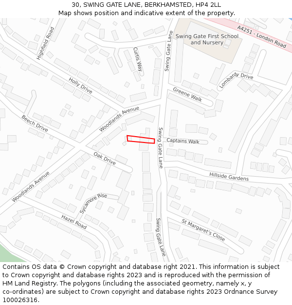 30, SWING GATE LANE, BERKHAMSTED, HP4 2LL: Location map and indicative extent of plot