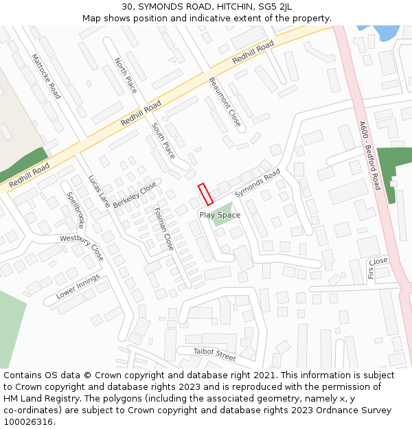 30, SYMONDS ROAD, HITCHIN, SG5 2JL: Location map and indicative extent of plot