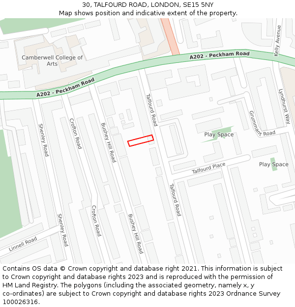 30, TALFOURD ROAD, LONDON, SE15 5NY: Location map and indicative extent of plot