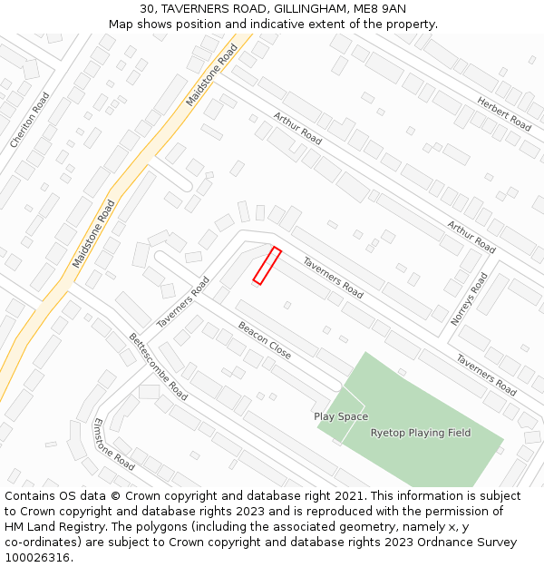 30, TAVERNERS ROAD, GILLINGHAM, ME8 9AN: Location map and indicative extent of plot