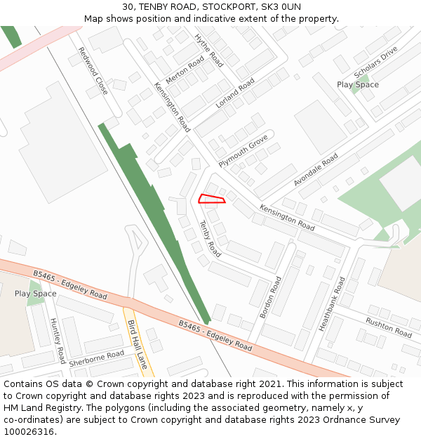 30, TENBY ROAD, STOCKPORT, SK3 0UN: Location map and indicative extent of plot